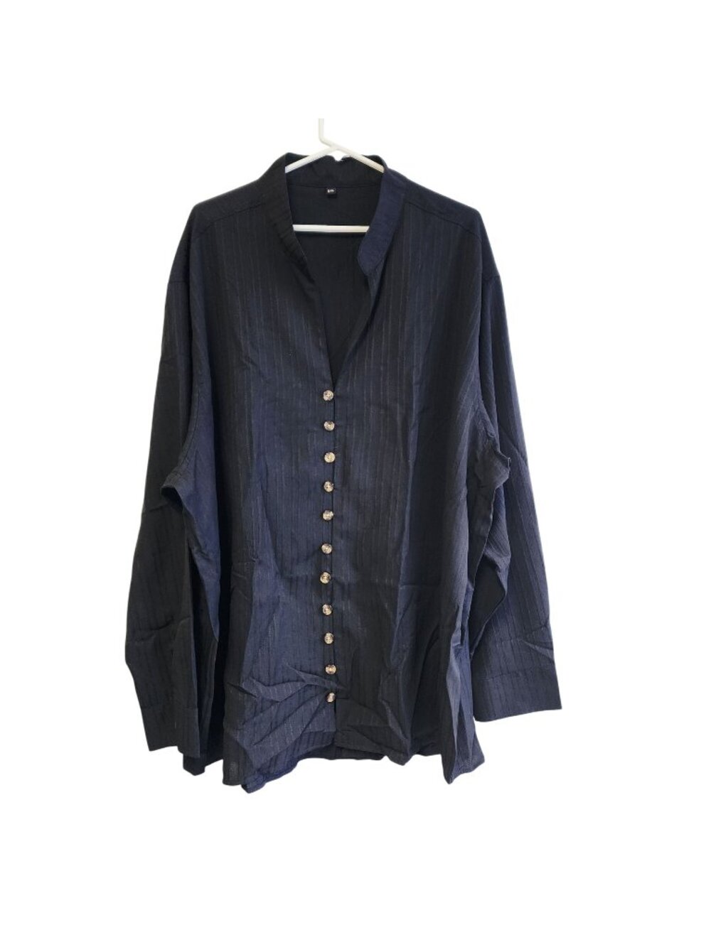 Mens 6XL Black Button-Down Shirt With Subtle Pinstripes Lightweight  Relaxed Fit